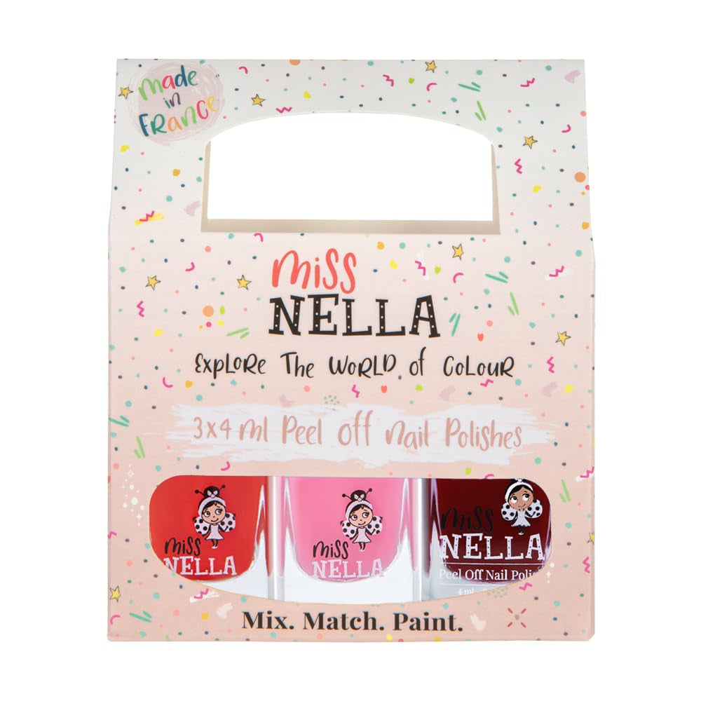 Miss Nella Magic Collection Juego de 4 esmaltes de uñas con purpurina: rosa, rojo, dorado y azul, esmalte de uñas extraíble especial para niños, no tóxico, a base de agua, inodoro