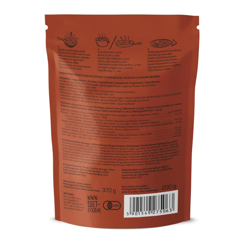 Fideos Shirataki COMIDA DIETÉTICA Fideos Konjac bajos en carbohidratos y bajos en calorías Comida vegana Sin grasa Sin soja Sin gluten Fideos dietéticos solubles en agua Bajos en calorías 200 Gramos