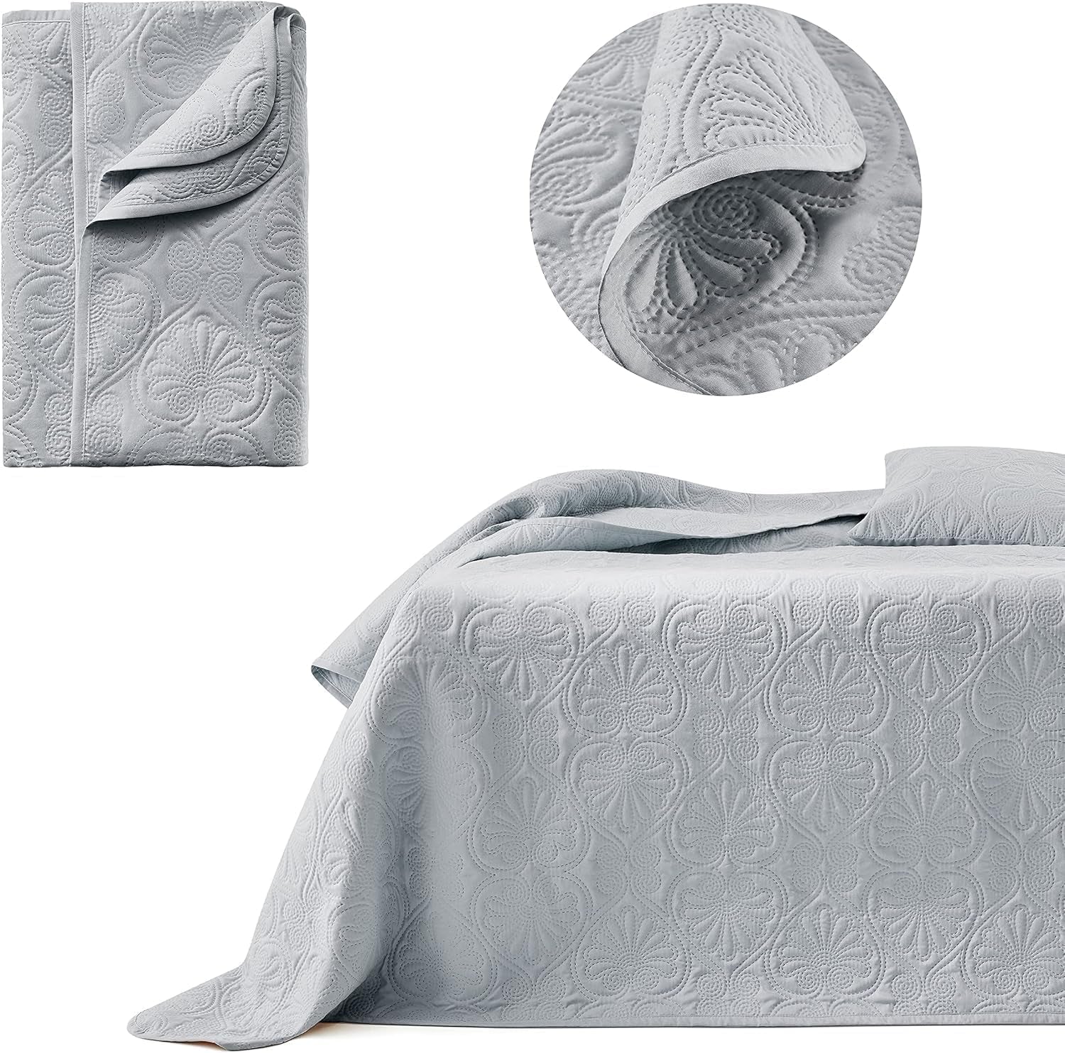 ROOM99 Leila Elegante Colcha en Color Crema 240 X 260 Cm Colcha Versátil como Colcha o Manta de Sofá para Cama y Sofá Estilo Manta Ideal como Colcha Camas y Mantas Beuche den ROOM99-Store Gris Claro 170X210