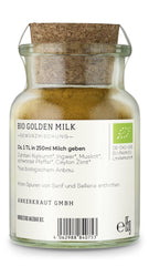 Ankerkraut Bio Golden Milk, Gewürz für goldene Milch, con cúrcuma, Zimt und Ingwer, 75 g en vaso con corcho