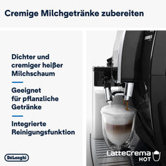 De'Longhi Dinamica Plus ECAM 370.70.B Espressor complet automat cu sistem LatteCrema Milk, Cappuccino și Espresso, ecran tactil color TFT de 3,5 inci și control prin aplicație, funcție cafetieră, negru
