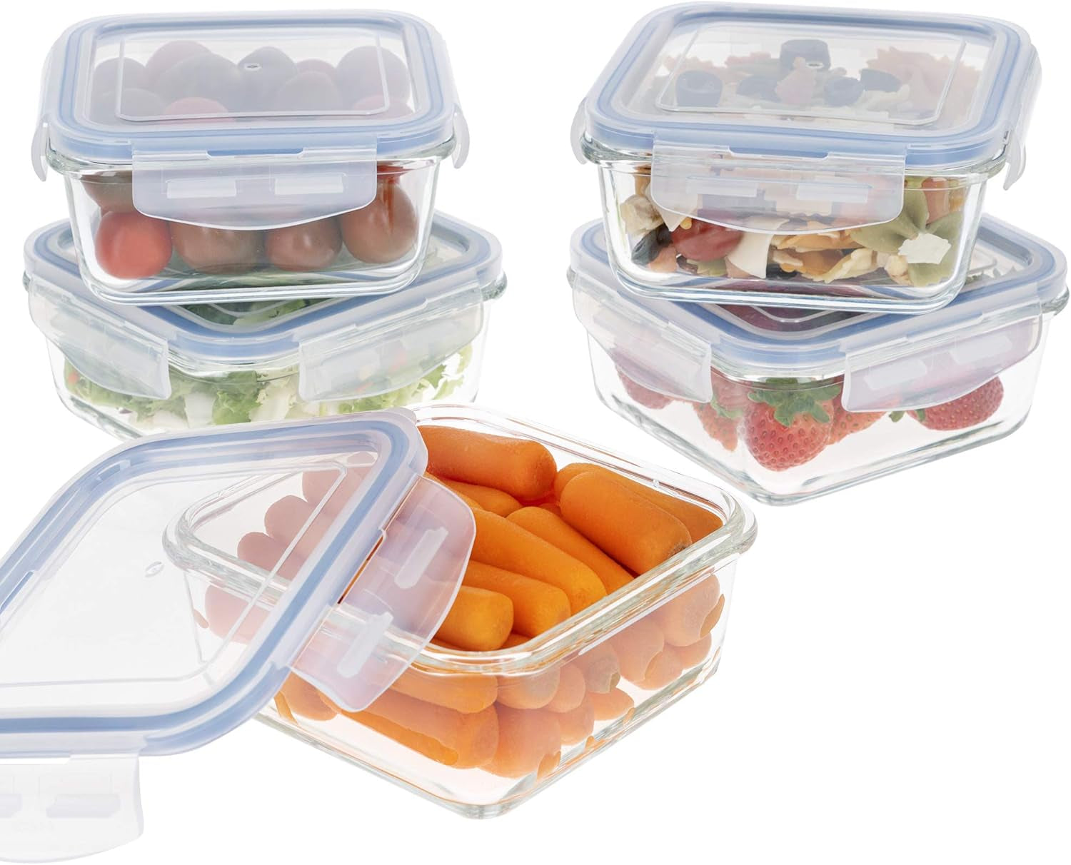 Max Home Pachet 8 recipiente etanșe din sticlă, cutie de prânz din sticlă pentru microunde, recipiente resigilabile pentru alimente, 550 mililitri, capace transparente, recipiente pentru alimente (16538) Cutii depozitare alimente Naty Shop