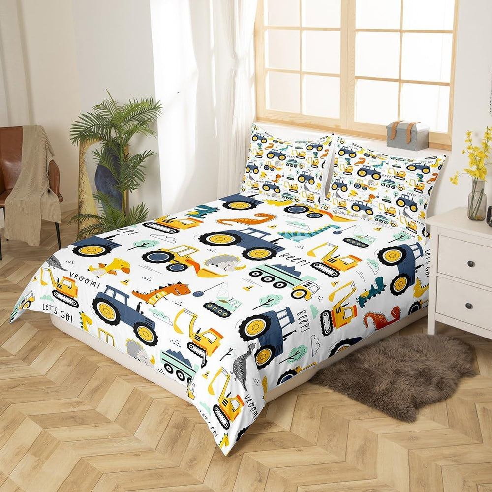 Juego De Cama Jungen Cartoon Car 135X200,Kinder Bau Fahrzeuge Tröster Abdeckung Für Kind Kleinkind Teens,Dinosaurier Bettbezug,Traktor Maschinerie Bagger Bettdecke Abdeckung,Lkw Autos Bettdecke Naty Shop