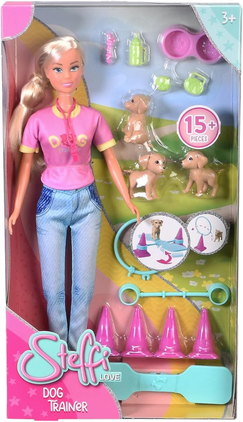 Simba Steffi Love Dresor de Câini, păpușă de jucărie ca dresor de câini cu curs de dresaj, 3 câini și accesorii, 29 cm, de la 3 ani