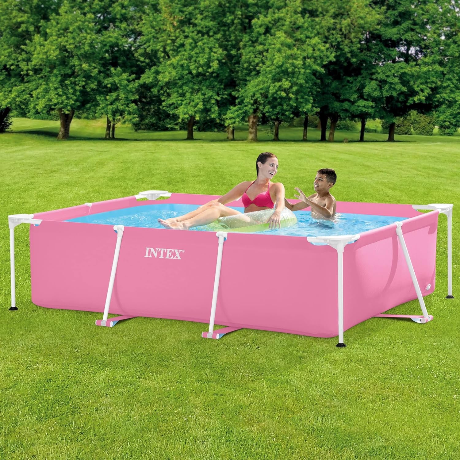 Intex 28266NP - Piscina elevada rectangular con estructura, 1662 L, acero y PVC, rosa, 220x150x60 cm