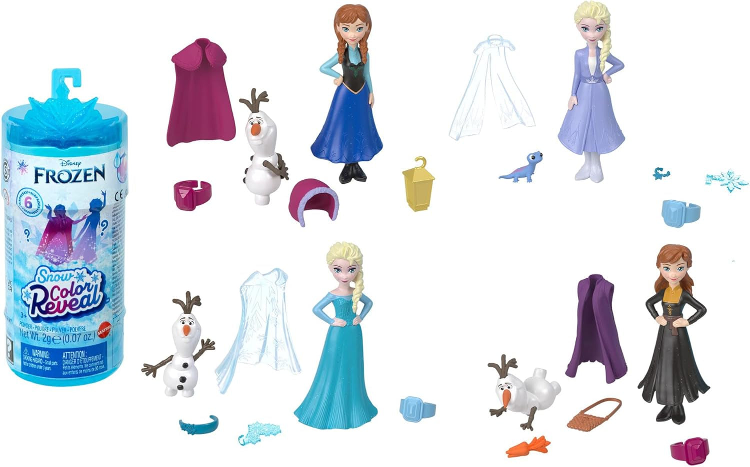 Mattel Disney Frozen Ice Reveal Squishy Ice Gel Doll y 6 sorpresas, incluyendo figura de Friends y accesorios (las muñecas pueden variar) HRN77 Naty Shop Dolls Snow Color Reveal Dolls