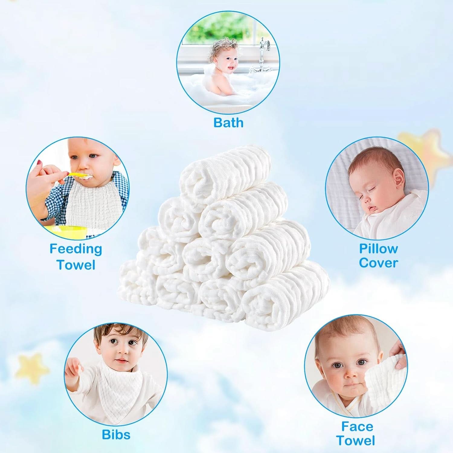 EXTSUD toallitas bebe, pack de 10 toallitas bebe muselina Madre e Niño Naty Shop