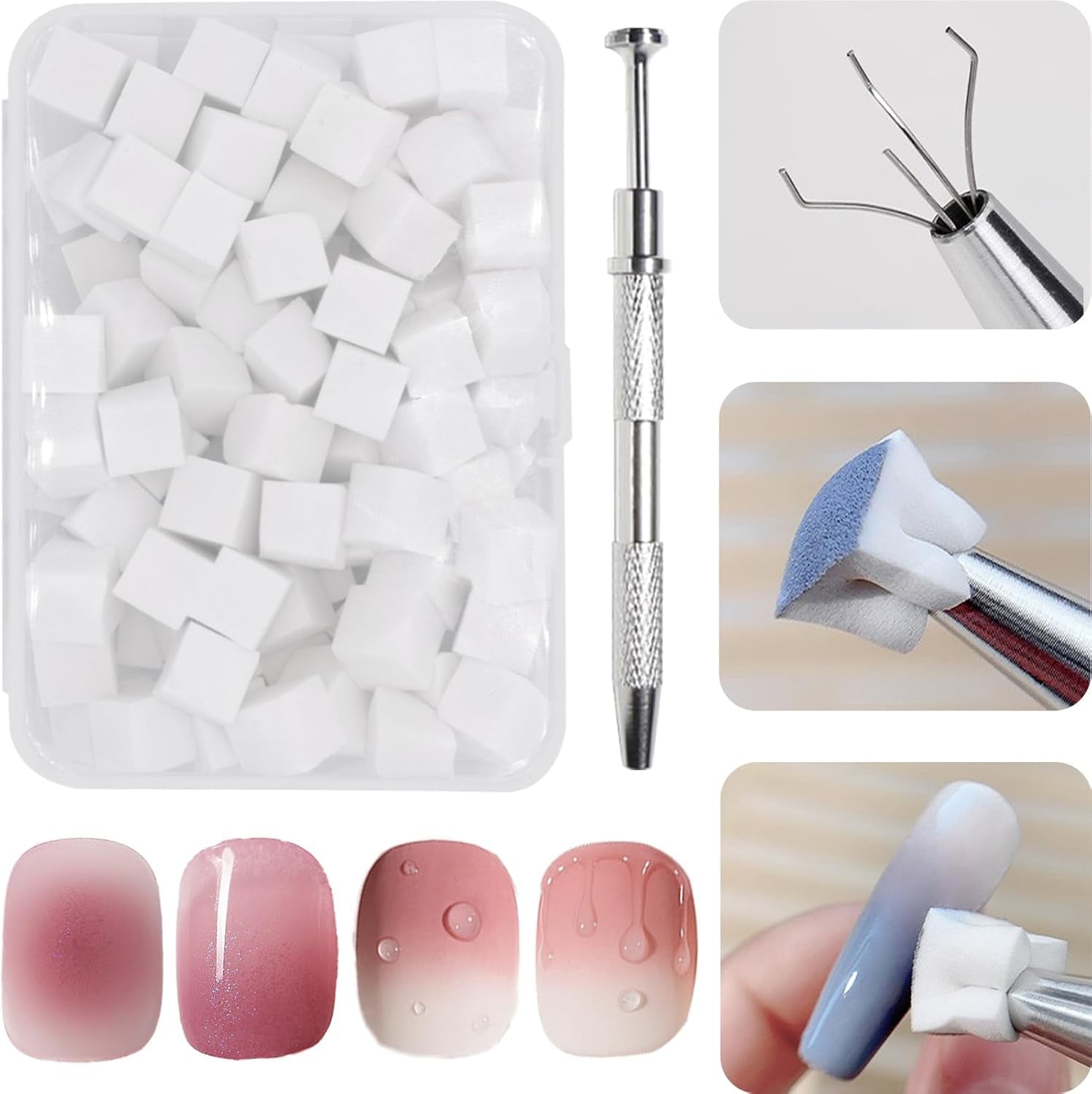 100 Stück Nail Art Schwamm Mit Metallgreifer, Sponge Brush Applikator, Sponge Nagel Pinsel, Nageldesign Zubehör Schwammpinsel, Verwendet, Um Eine Vielzahl Von Gradient Nail Art Patterns Zu Erstellen