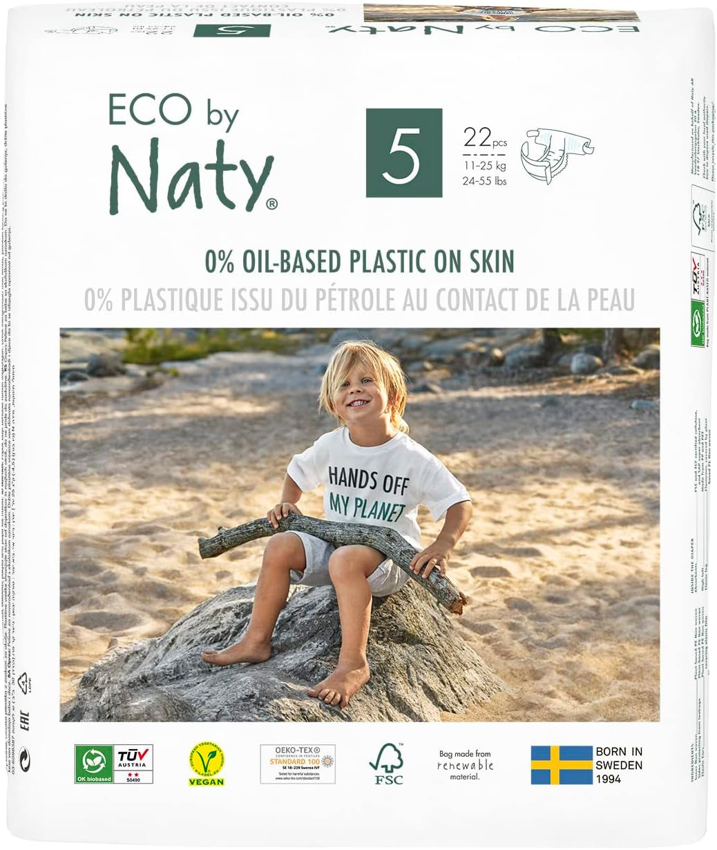 Eco by Naty Pañales Desechables Premium para Pieles Sensibles, Talla 5, 11-25 kg, (1 x 22 piezas)
