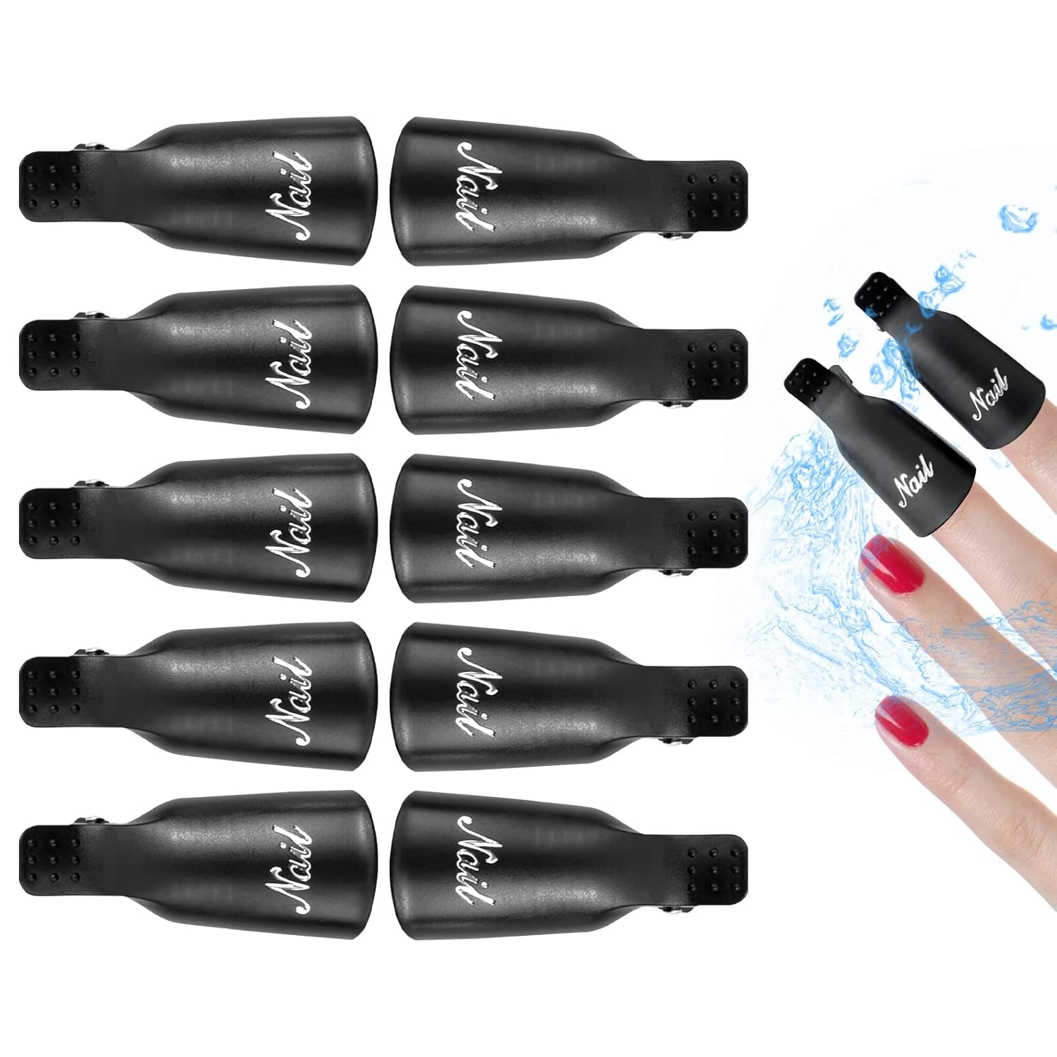 Hanyousheng Nagellackentferner Clips, Nagel Clips,10 Stück Schwarz Nagelclips, Nagel Klammer, Nails Art ​Gel Cap, Soak off Clip Cap UV Gel Poliermittel Entferner Wrap Nail Tool