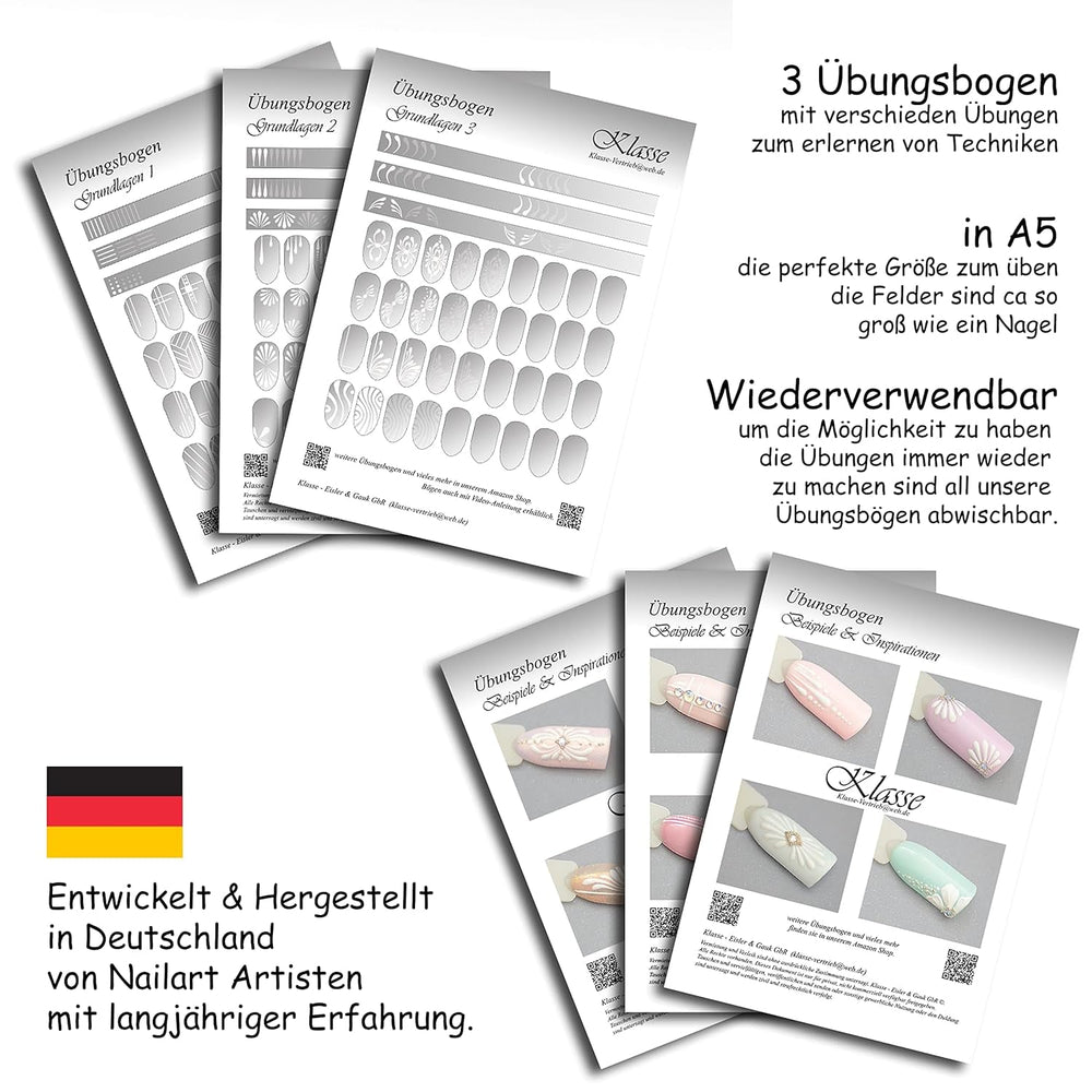 Übungsbögen Nageldesign Nailart (Grundlagen) 3Er Set Übungsbogen Starterset Übung Schulung Tipps Nagelset Nagelart Zubehor Zubehör Nail Art Zum Lernen Ohne Sticker Stickers Folie Brush Stemper ÜB001