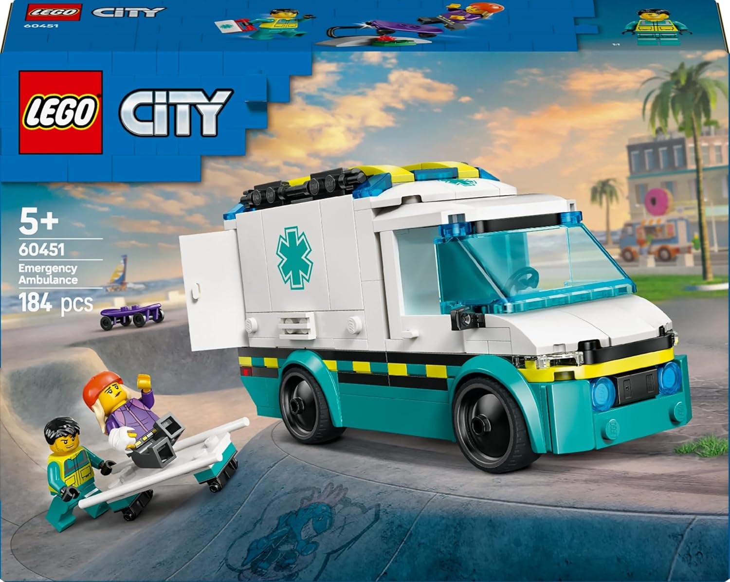 Ambulancia LEGO City - juguete con 2 minifiguras (patinador y conductor) - juguete educativo para niños y niñas a partir de 5 años - ideas para regalos de cumpleaños y fiestas 60451 Juegos de construcción Besuche den LEGO-Store