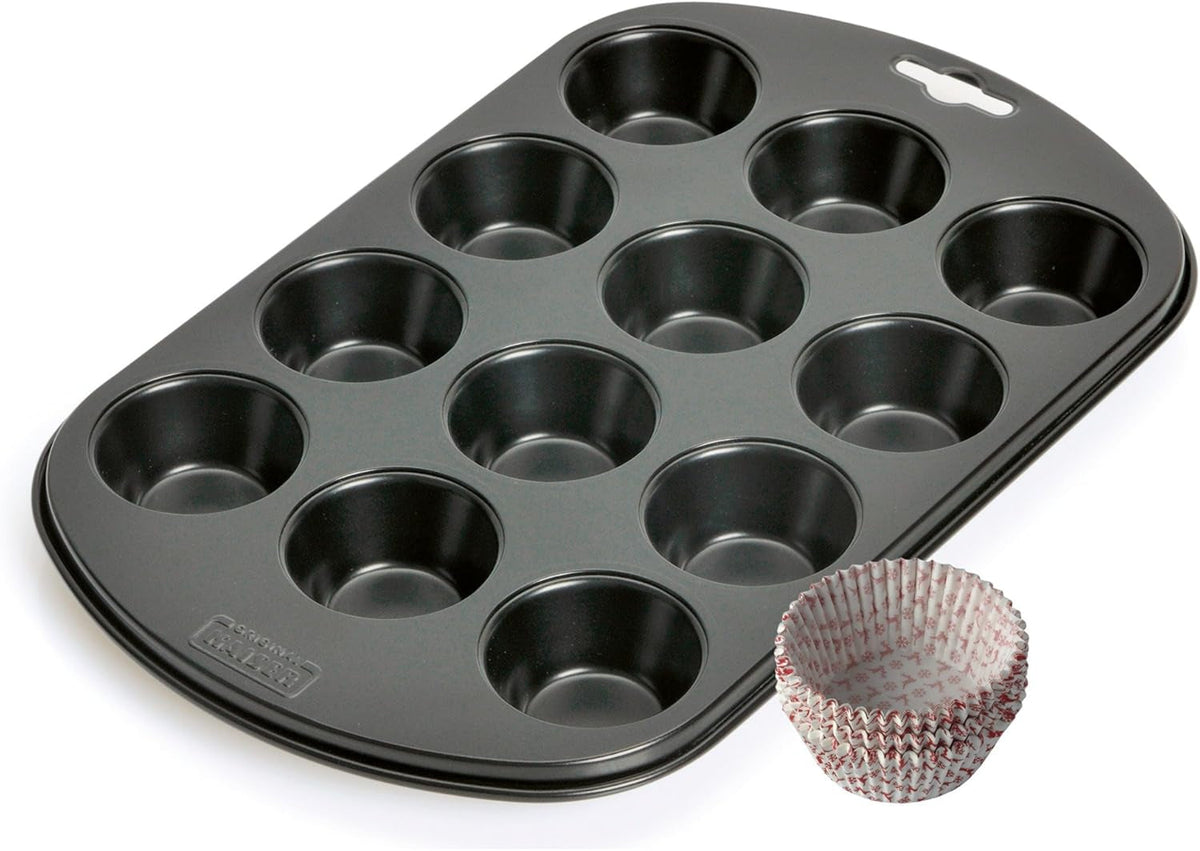 Original Kaiser Inspiration Muffinform-Set 2-Teilig, Muffinblech Mit Xmas Papierbackförmchen Für 12 Muffins, 38 X 27 Cm, Cupcake Form Antihaftbeschichte, Schwarz Moldes y bandejas para hornear Naty Shop