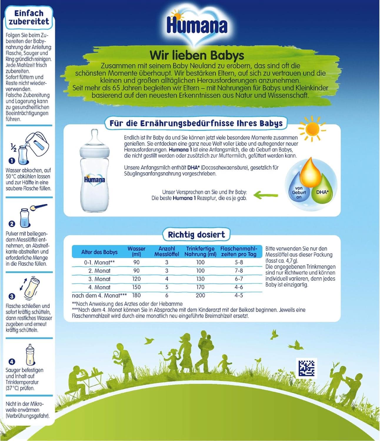 Humana Leche Inicial 1, desde el nacimiento, leche en polvo para leche infantil, además de la leche materna o como único alimento para bebés, alimento inicial sólo con DHA y lactosa, 750 g Madre e Hijo Naty Shop