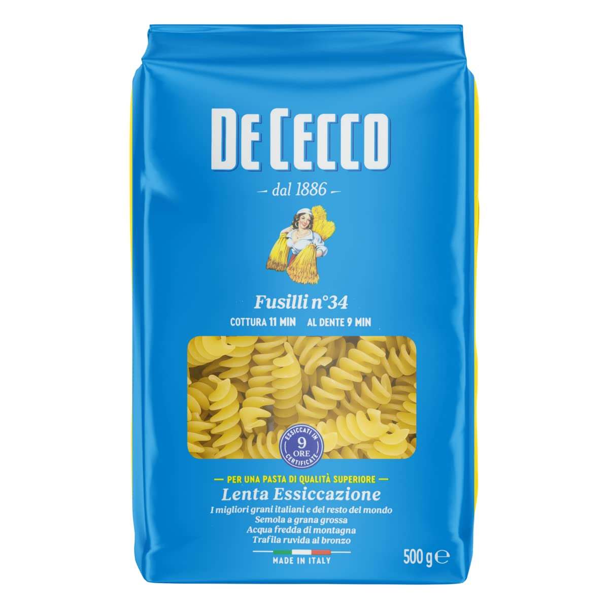 Fusilli 34, pasta de sémola grano duro, 500 g