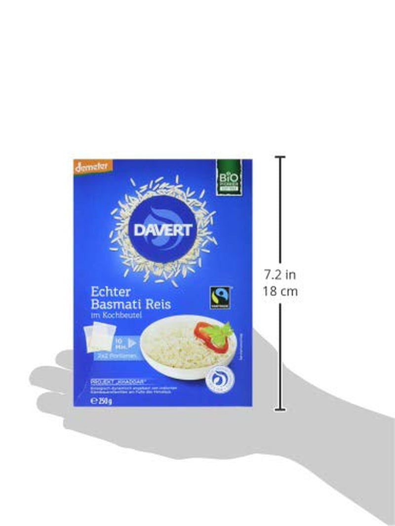 Davert arroz basmati orgánico en bolsas para cocinar, 2 bolsas, 250 g