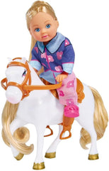 Simba 105737460 - Evi Love Evi Remolque de Caballos con jeep rosa, caballo morado y colgante de pony, muñeca disfrazada, 12 cm, para niños a partir de 3 años Muñecas Naty Shop