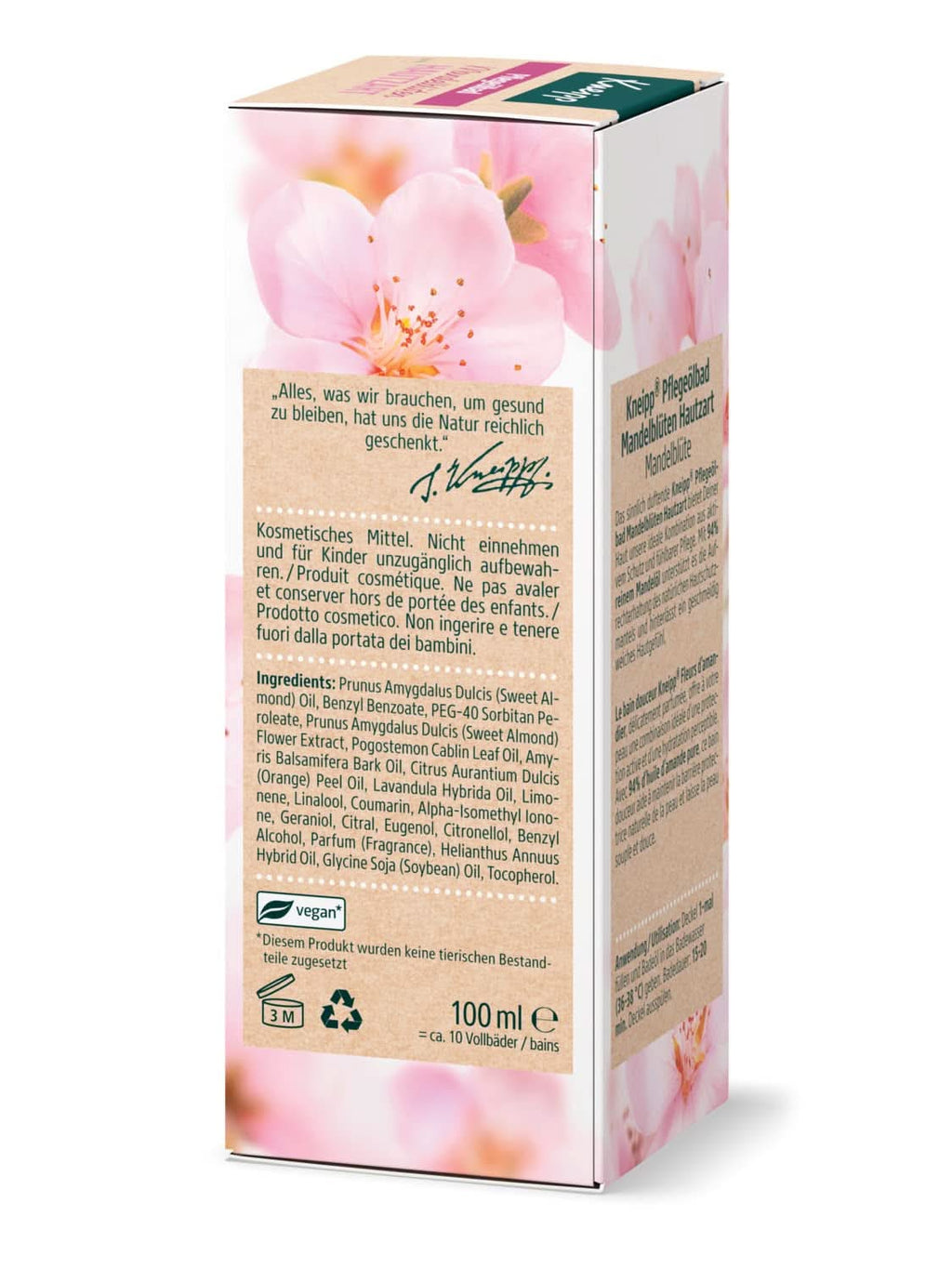 Kneipp, ulei de baie, cu 94% ulei pur de migdale, pentru piele uscată și sensibilă - 100 ml Duș și baie Naty Shop
