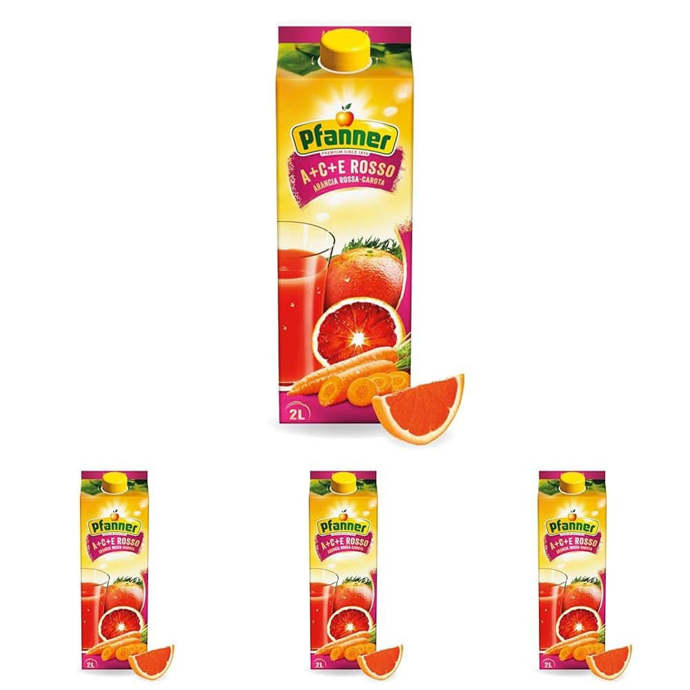 Pfanner 100% suc de mere tulbure natural (1 x 2 litri) - Mere presate direct - Suc de fructe fără adaos de zahăr Bauturi fara alcool Naty Shop 2 L (4Er Pack) A+C+E Rosso