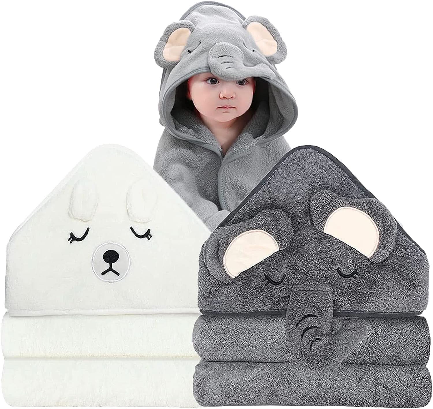 Pack de 2 toallas de baño con capucha 80 x 80 cm Madre e Hijo Naty Shop Elefante Oso