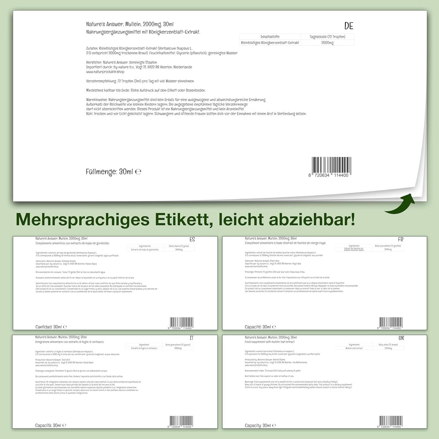 Extracto de hoja de gordolobo, 30 ml, sin alcohol Arome Naty Shop