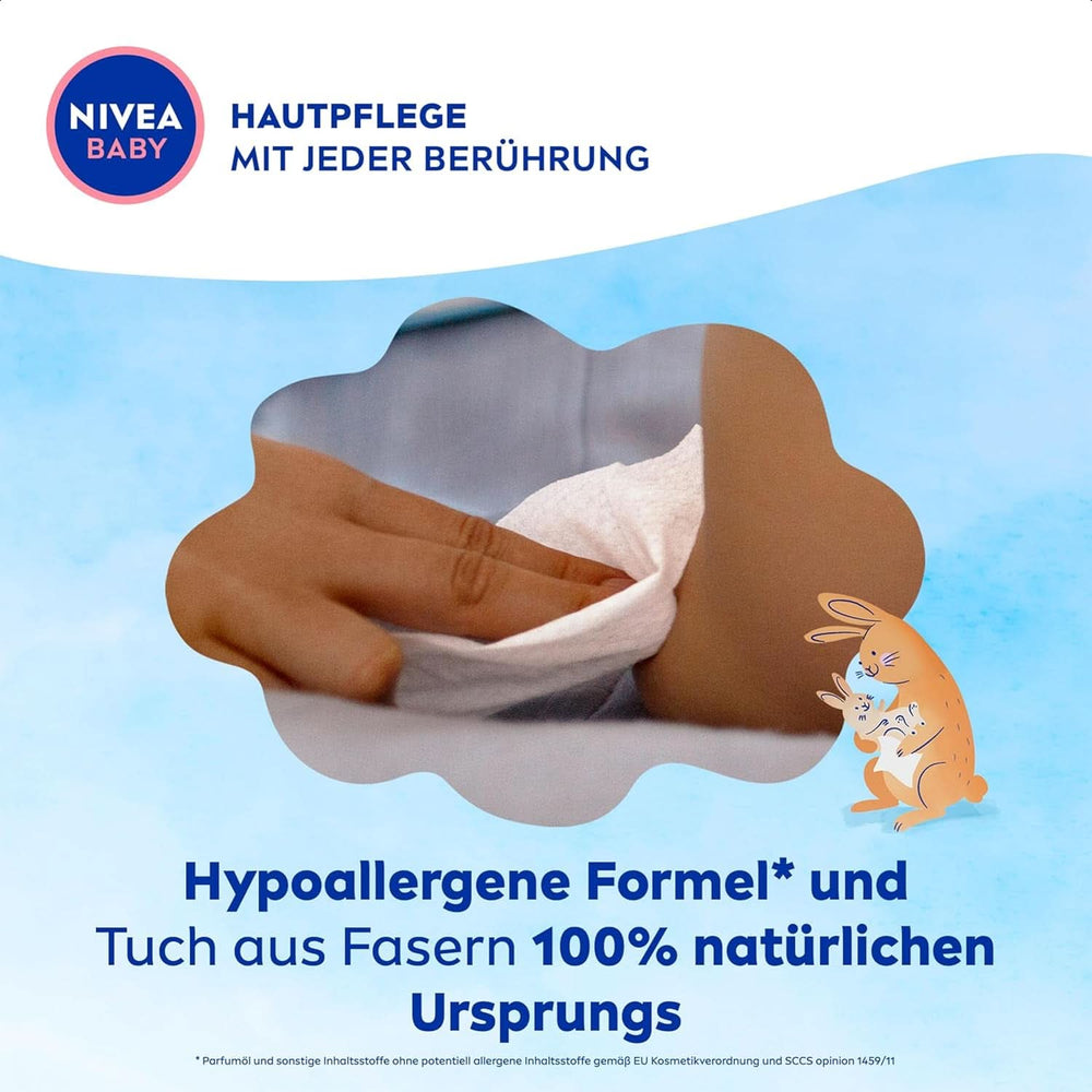 Toallitas húmedas NIVEA Baby AQUA, toallitas húmedas para la limpieza delicada de pieles sensibles, toallitas húmedas para bebés hipoalergénicas y sin perfume con 99% de agua (4 x 57 piezas) Toallitas húmedas para bebés Naty Shop
