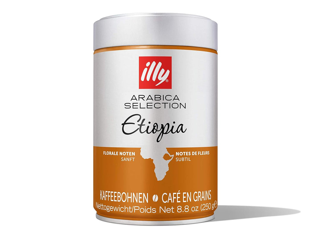 Cafea Illy, boabe de espresso din Selecția Arabica din Etiopia - pachet conținând 2 doze de 250g fiecare