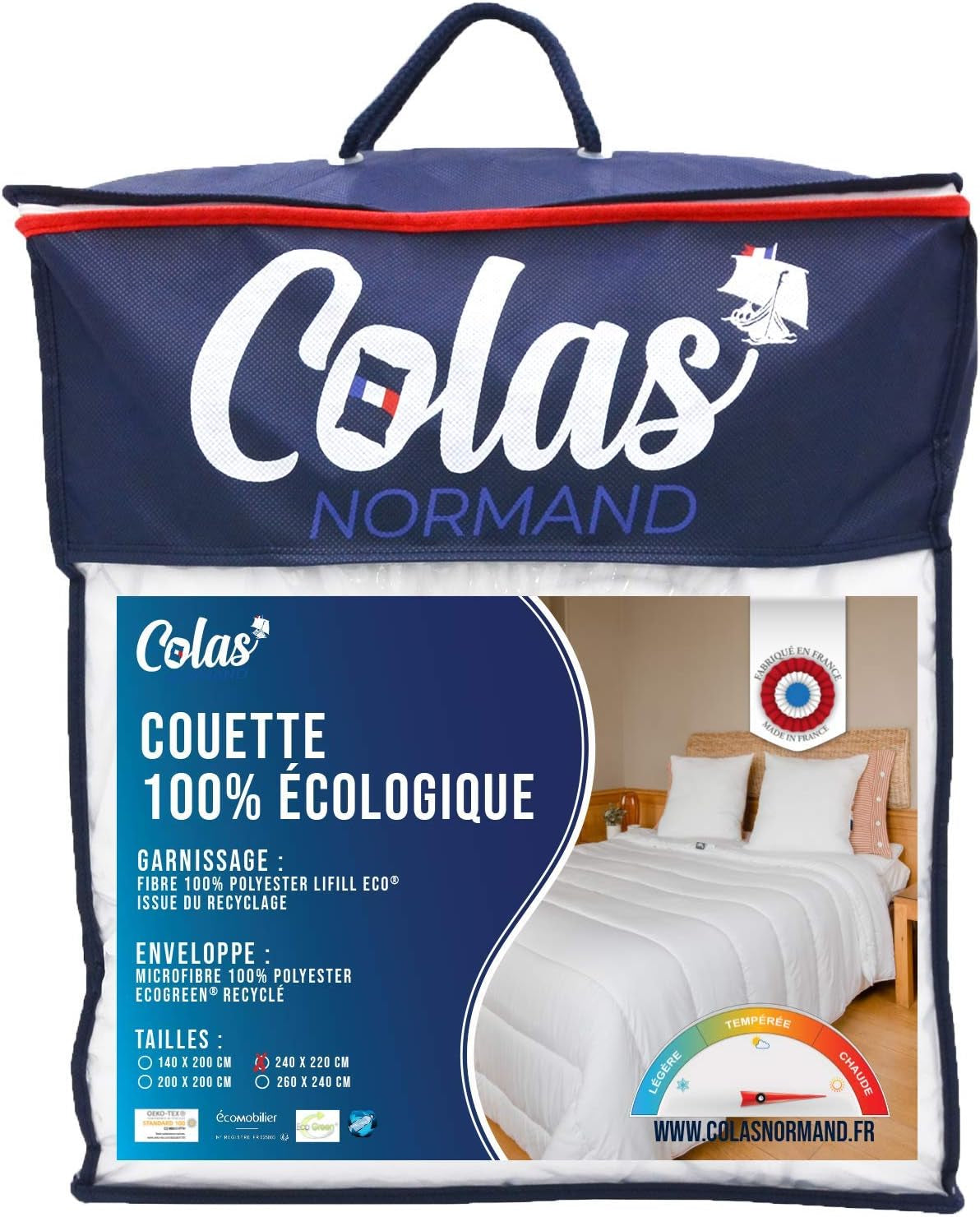 COLAS NORMAND - Edredón Ecológico - Cálido - 240 X 220 Cm - Sobre y relleno de botellas recicladas - Suave, sedoso y confortable - Fabricación cuidada Edredones y colchas Naty Shop 220X240 Cm Cálido