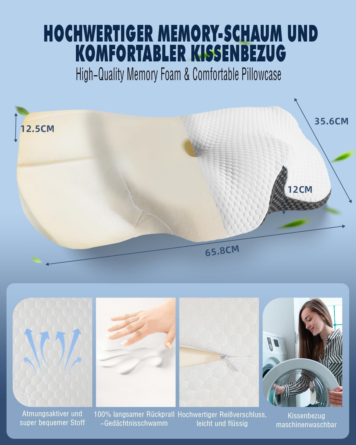 Pernă pentru gât, pernă ortopedică pentru dureri de gât din pernă cu spumă de memorie, pernă ergonomică pentru sprijin optim, pernă de sprijin pentru gât pentru spate lateral și suporturi abdominale Perne ortopedice cervicale Naty Shop