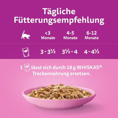 WHISKAS Junior Pliculețe pentru Hrană Umedă, Pachet Multiplu, Selecție de Carne de Păsări în Jeleu, 12 x 85g