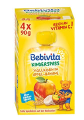 Frutas y cereales divertidos para niños, enteros en manzanas-plátanos, paquete de 4 (4 X 90 gramos) Madre e Hijo Naty Shop