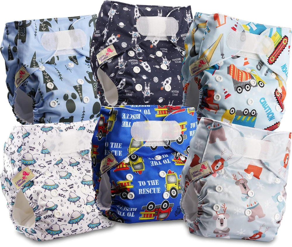 Littles and Bloomz Pañal reutilizable FLV2-0602, cierre de gancho y bucle estándar, 6 pañales