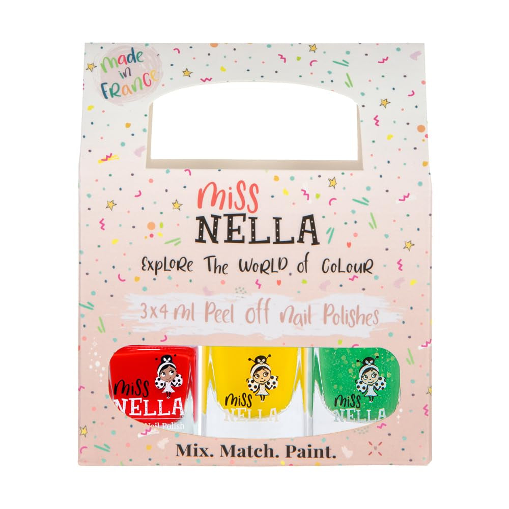Miss Nella Magic Collection Juego de 4 esmaltes de uñas con purpurina: rosa, rojo, dorado y azul, esmalte de uñas extraíble especial para niños, no tóxico, a base de agua, inodoro