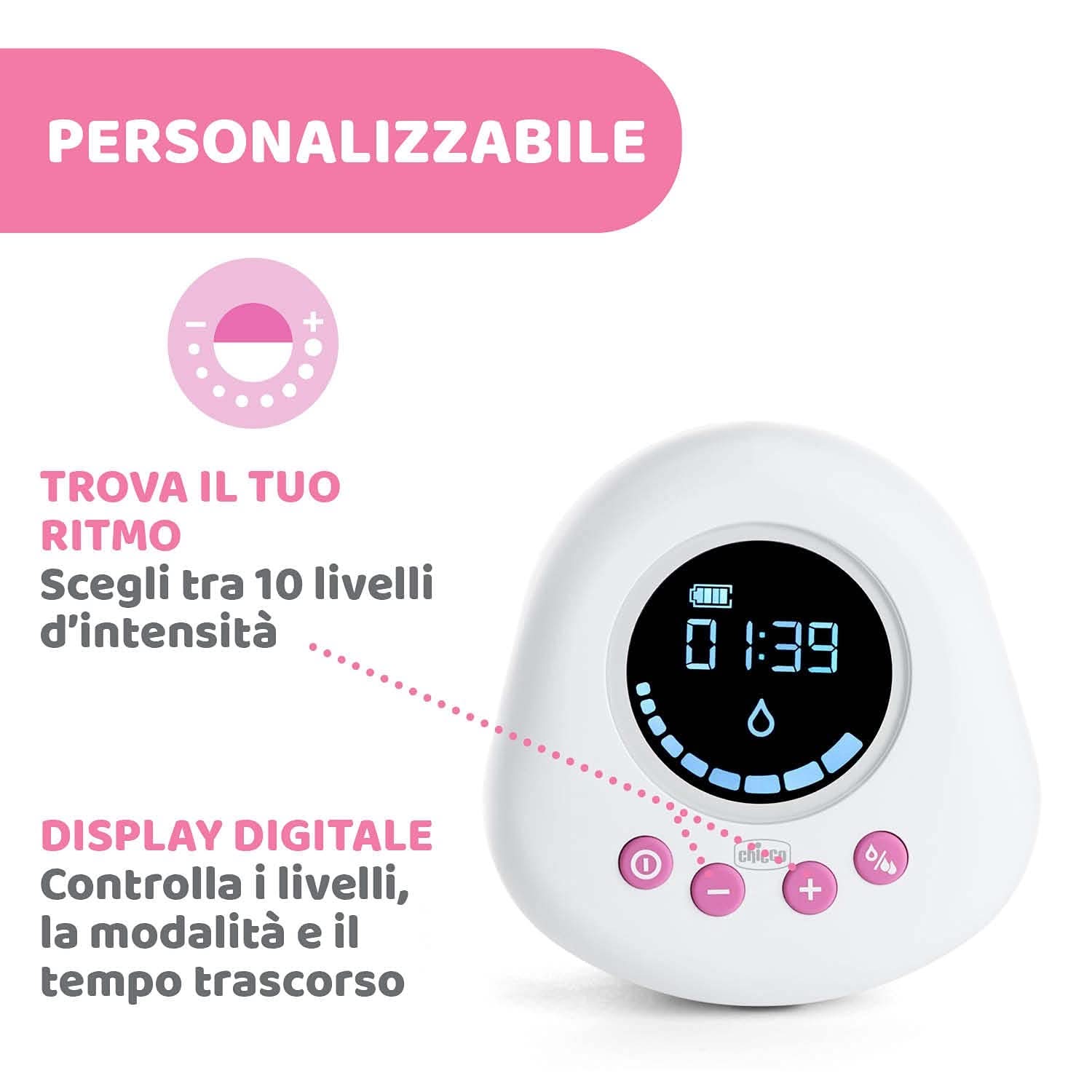 Chicco Sacaleches eléctrico con fases de estimulación y extracción, 10 niveles de intensidad, cómodo y rápido, forma ergonómica, con tetina inclinada y tapón hermético, blanco, 150 ml Accesorios Alimentación y Lactancia Bebe Naty Shop