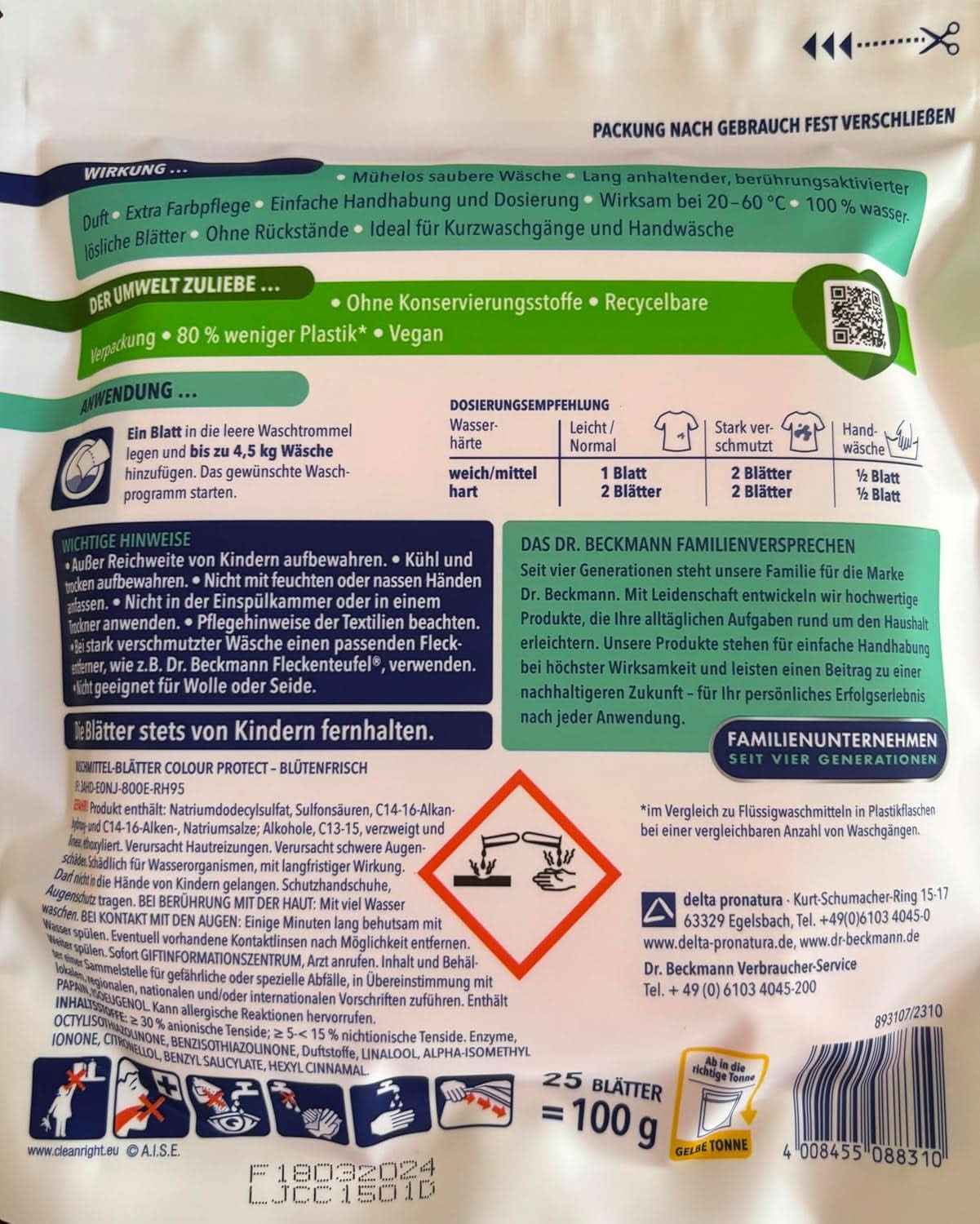 Hojas de detergente Dr Beckmann COLOR HOJAS MÁGICAS | Toallitas de lavado predosificadas y solubles en agua | Ahorro de espacio y fácil de usar | 25 hojas Detergentes para Ropa Naty Shop