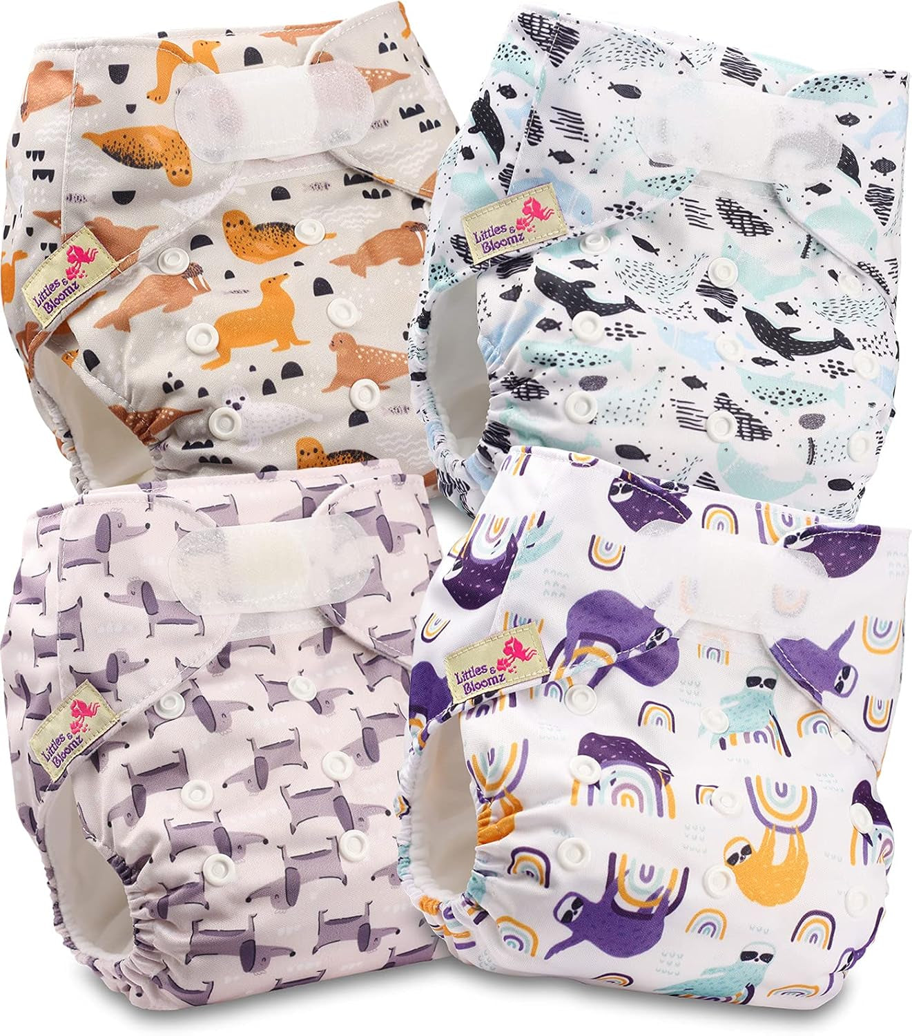 Littles and Bloomz Pañal reutilizable FLV2-0602, cierre de gancho y bucle estándar, 6 pañales