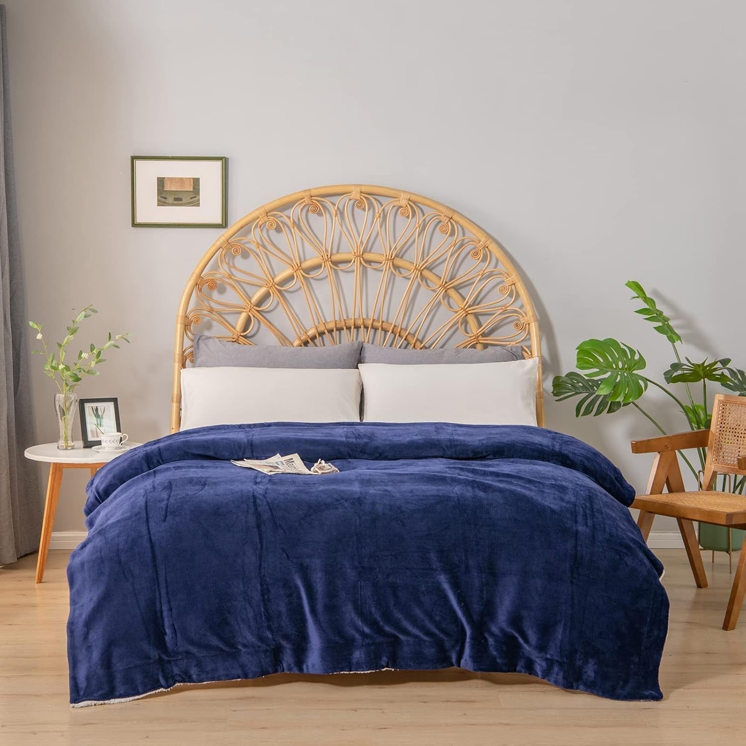 Kono Sherpa manta de lana, 150 X 200 Cm, Suave, Acogedora, Esponjosa, Reversible, Microfibra, mantas fijas para cama, sofá, sofá (Azul marino, doble/doble) Camas y mantas Besuche den KONO-Store