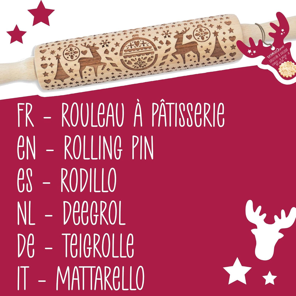 Scrap Cooking Teigrolle aus Holz "Xmas" mit weihnachtlichen Motiven – Prägerolle mit gepfragten Verzierungen für Kekse – Zubehör decorativo – 5242