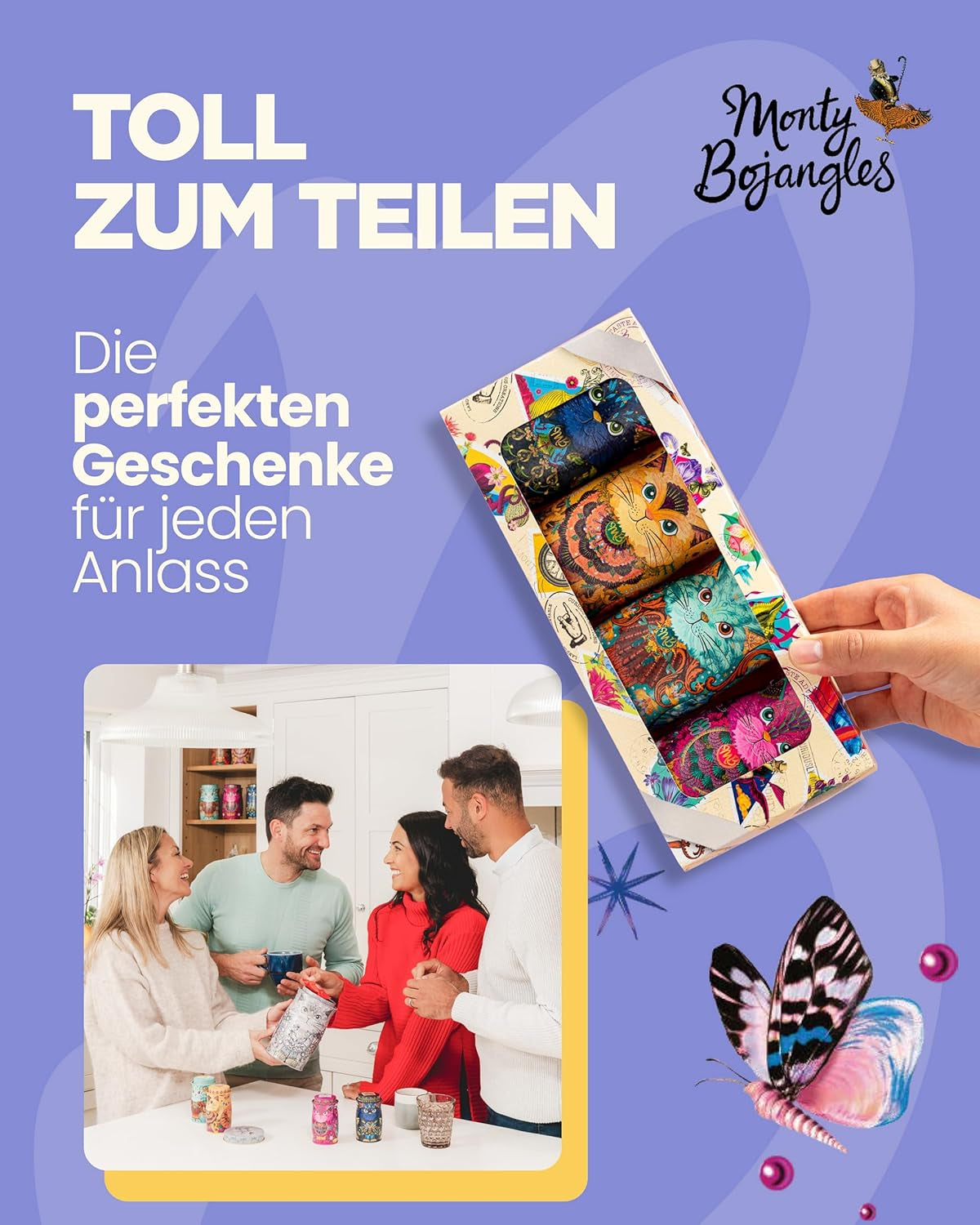 Monty Bojangles Savanna Gold Trufas de chocolate (135 g) Set de regalo de praliné de cacao en polvo en una caja de coleccionista individual con diseño de gato Flutter Scotch Flavor