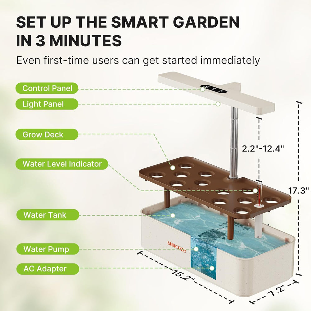 Kit de sistema de cultivo hidropónico de 12 cápsulas, lámpara LED de jardín interior de 24 W, tanque de agua de 4 L con bomba silenciosa, macetero de hierbas de altura ajustable, kit de jardinería interior, regalos de jardinería, color beige