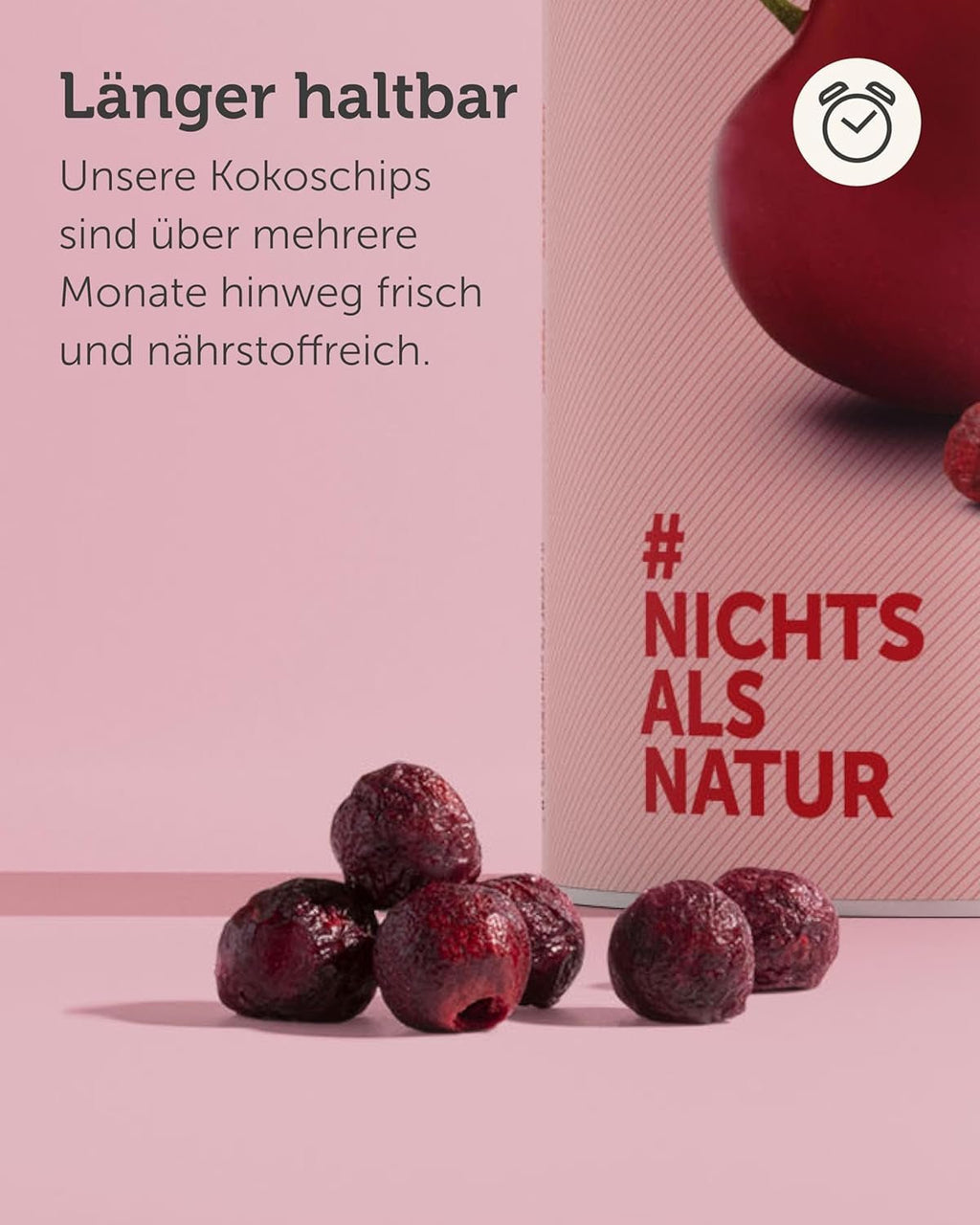 Cireșe amare liofilizate BUAH® | Cireșe amare întregi ca gustare sau pentru muesli | Înlocuitor ideal pentru bomboane | Vegan și fără zahăr adăugat | 135g Produse deshidratate Naty Shop