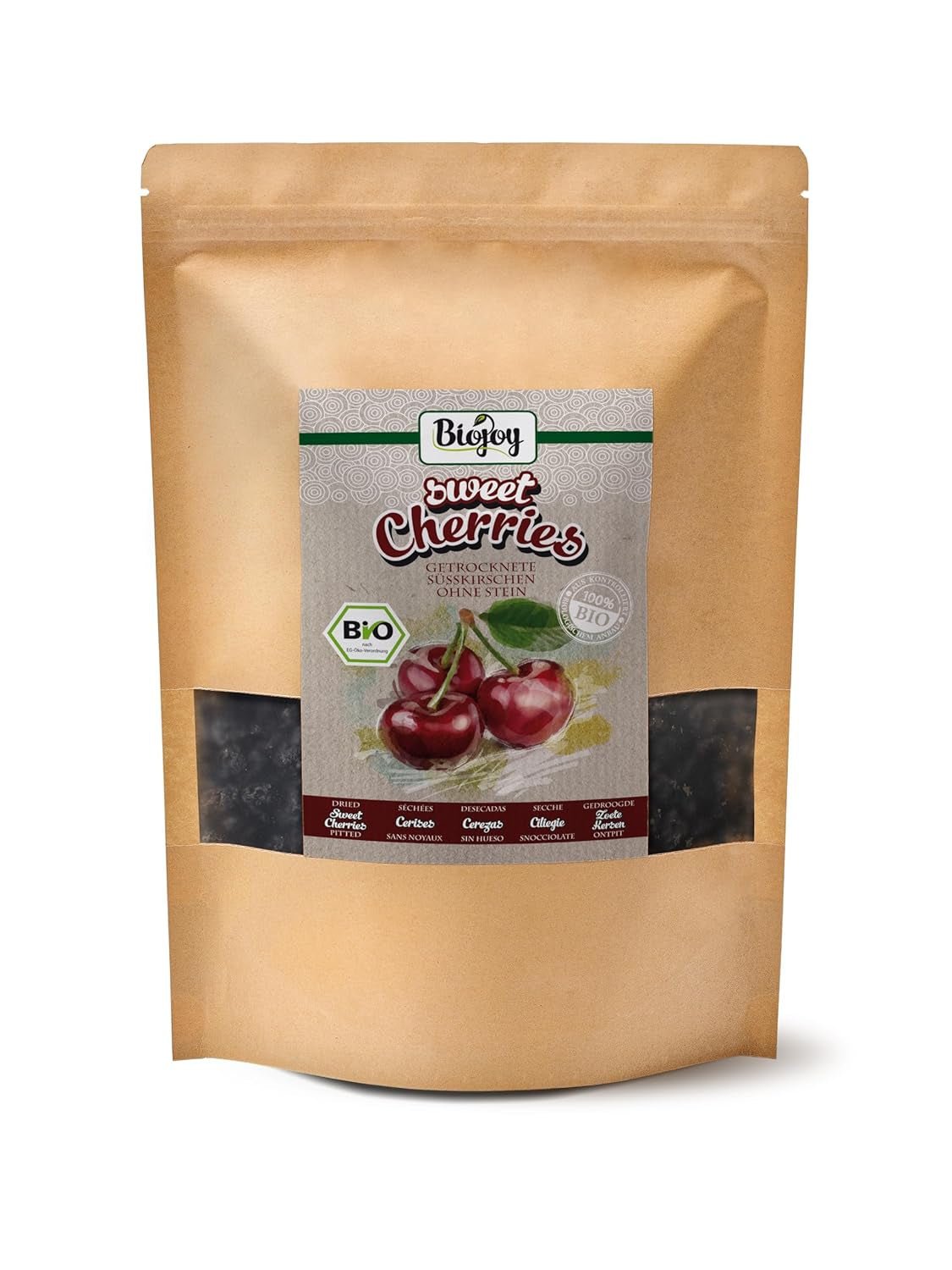 Cireșe dulci uscate bio Biojoy (500 g), fără sâmburi și fără sulf Produse deshidratate Naty Shop 1 kg (1 pachet)