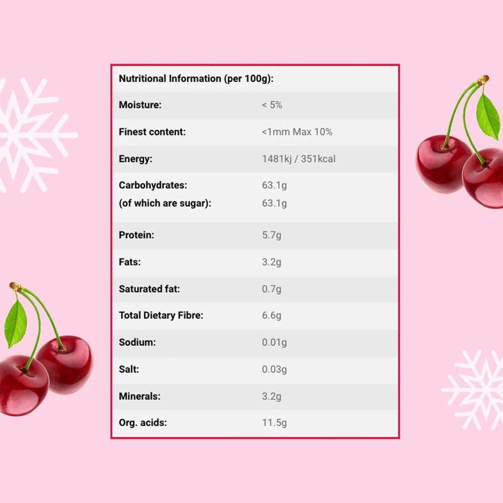 Cireșe liofilizate 100g - Cireșe amare liofilizate - Fructe uscate liofilizate - Cireșe amare uscate în felii - Perfect pentru coacere, decorare, muesli și deserturi Produse deshidratate Naty Shop
