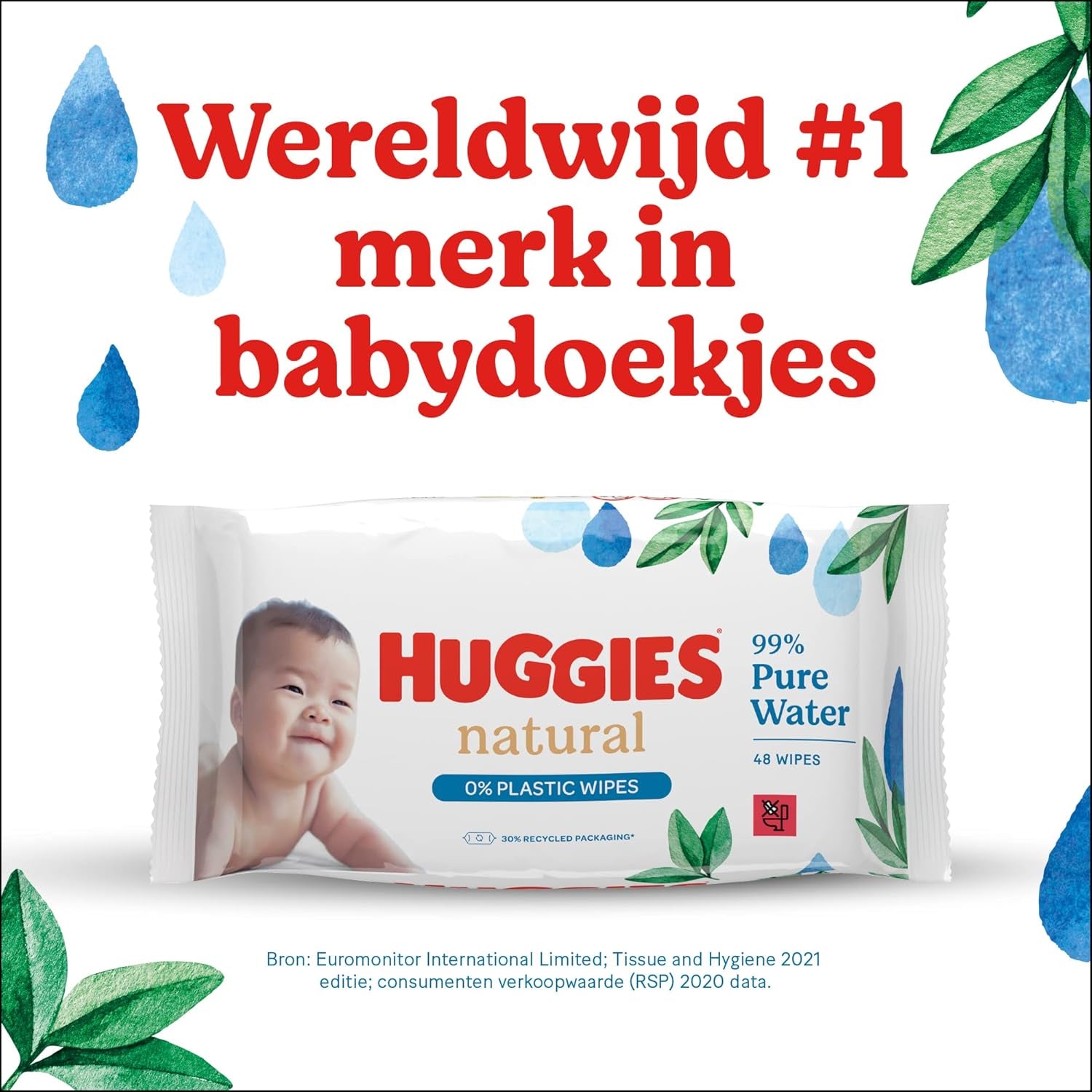 Toallitas húmedas naturales biodegradables Huggies para bebés sensibles, 8 x 48 toallitas, paquete a granel