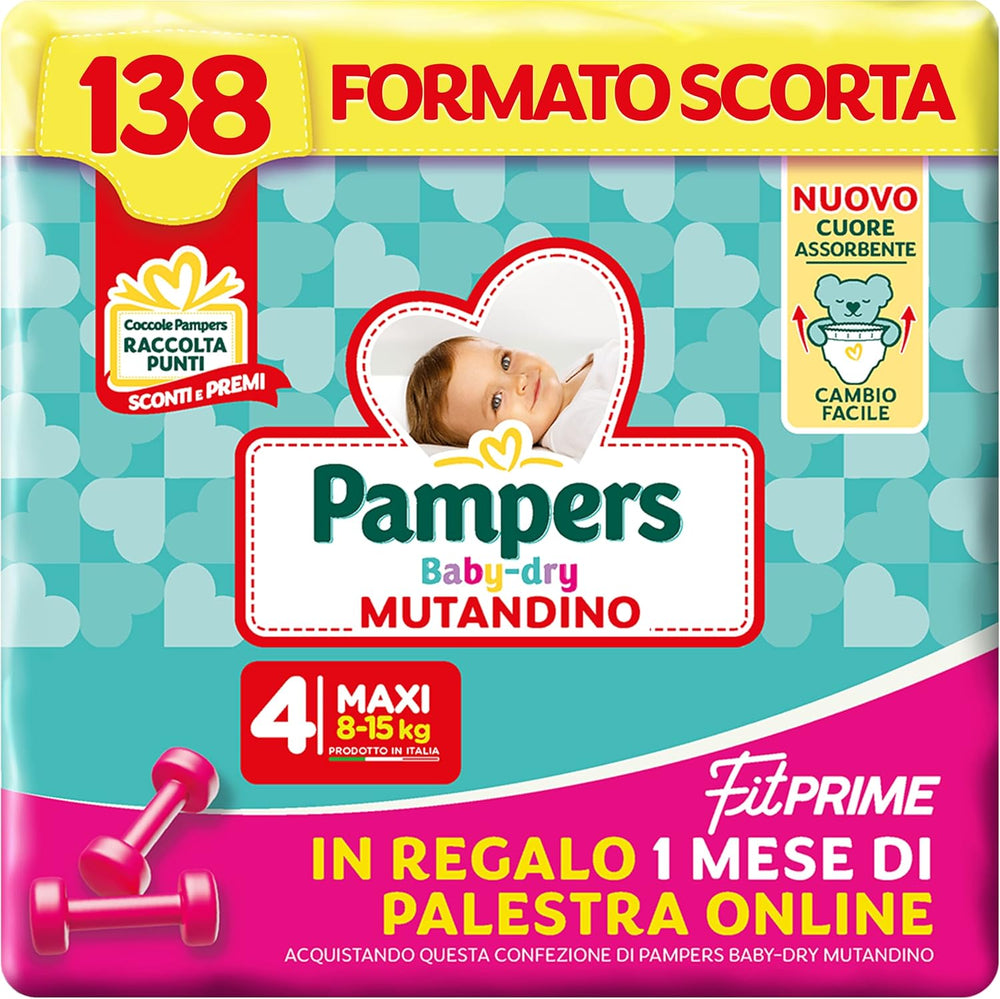 Pampers Baby Dry Pants y pañales Fit Prime Maxi, talla 138, talla 4 (8-15 kg), 1 mes gratis online en el gimnasio