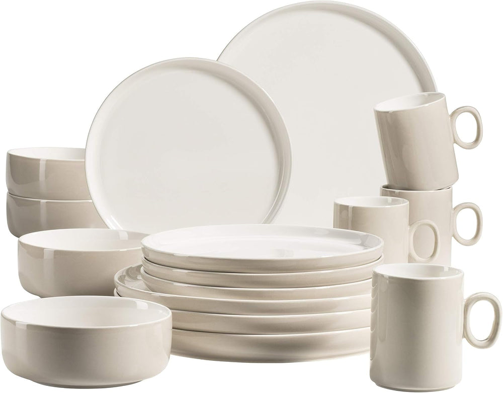 MÄSER 931617 Serie Finaro Geschirr Set Für 4 Personen in Gastronomie-Qualität, Skandinavisches Design, 16-Teiliges Kombiservice, Weiß, Durable Porzellan Seturi vesela masa Naty Shop Beige
