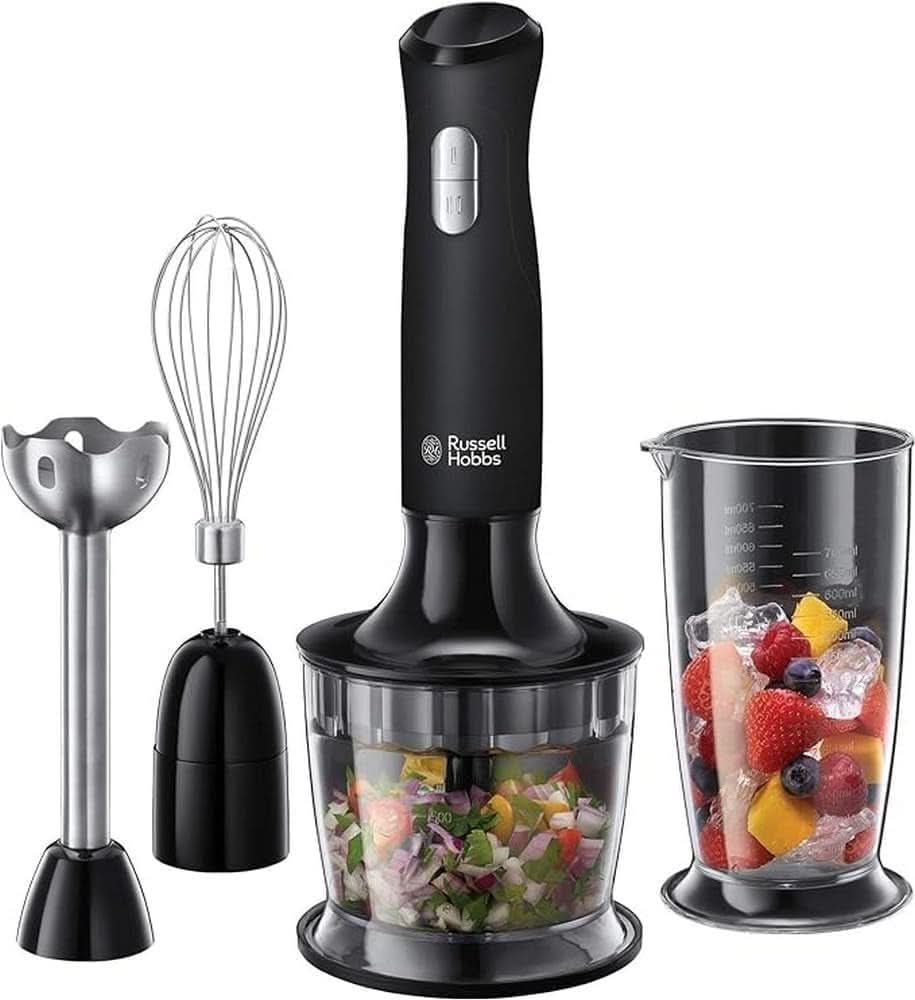 Russell Hobbs Stabmixer [3 en 1: Pürierstab/Zerkleinerer, Mixer- & Schneebesenaufsatz] Desire Rot (sin Bpa y Spülmaschinenfestes Zubehör, Für Smoothie, Suppen Saucen, Joghurt Babynahrung) 24700-56 Kitchen Naty Shop Schwarz Mittel