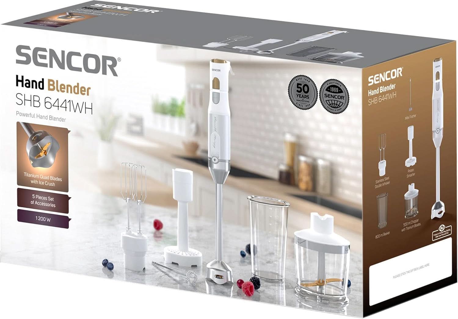 Sencor Multifunktionaler Standmixer, Ultra-Leistungsstark, 6 en 1, 1200 W, Mit Doppel-Schneebesen, Zerkleinerer & Mousseur, Kartoffelstampfer, Quadblade-Klingen Aus Titan, Stufenlose Bucatarie Naty Shop