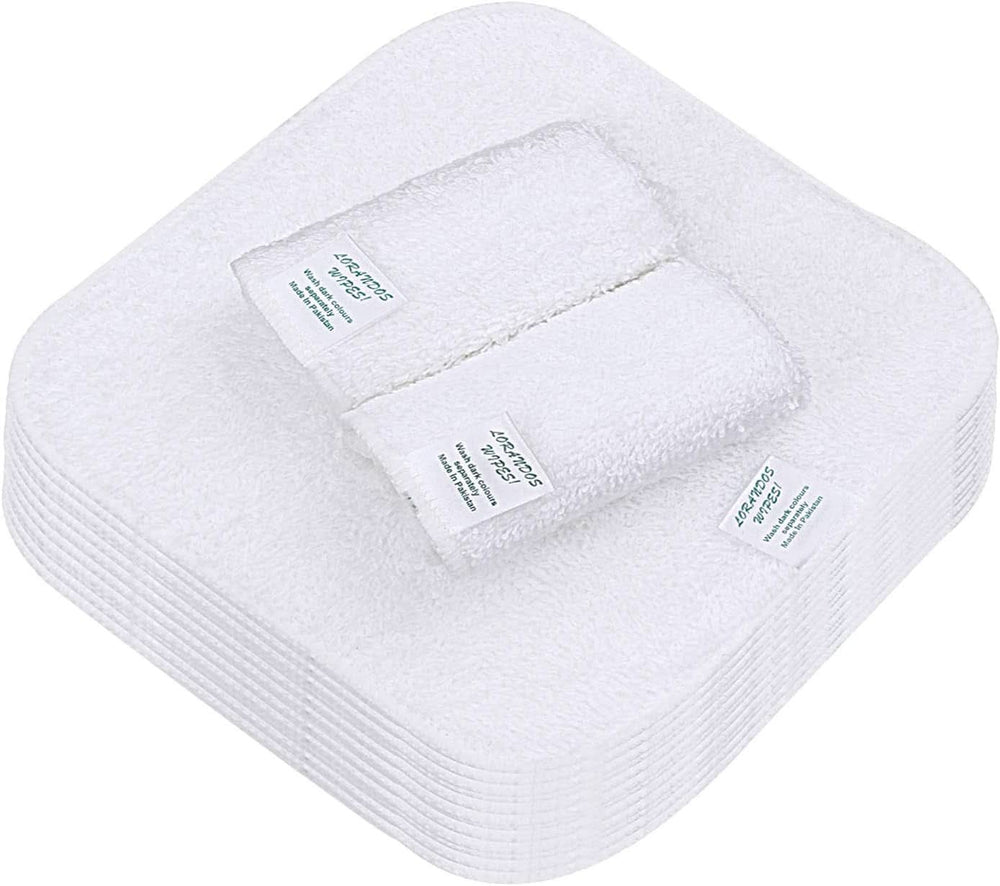 Toallitas reutilizables para niños 100% algodón Terry (pack de 25 - 15X15Cm - blanco) sin perfume, lavables, ultra suaves y súper absorbentes Mother and Child Naty Shop