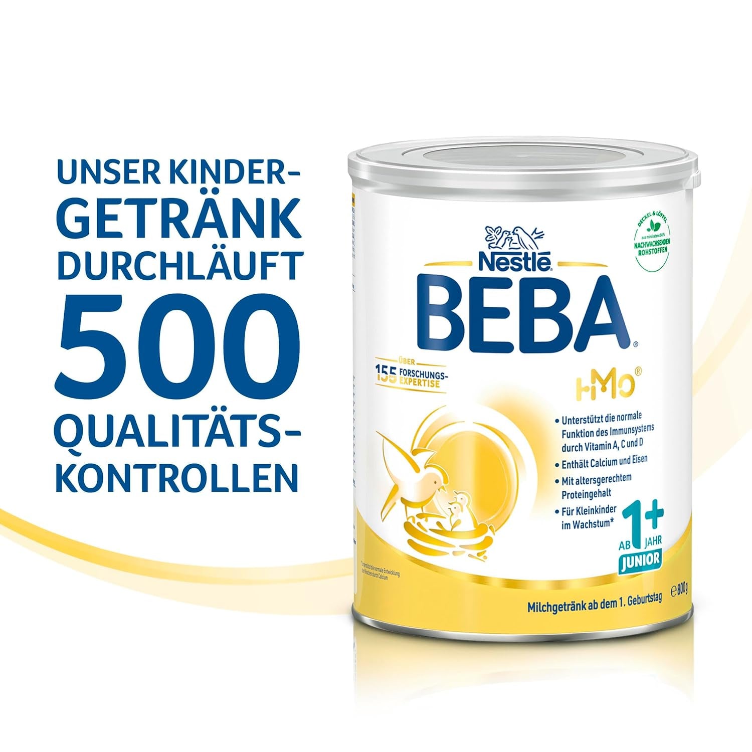 BEBA Junior 1+ bebida láctea a partir de 1 año, Con HMO, Contenido de proteínas apropiado para la edad, Solo lactosa, Sin aceite de palma, Sin aceite de pescado, Comida para niños pequeños, Leche en polvo para bebés, Paquete de 6 (6 x 800 g)